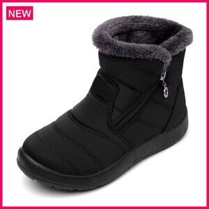 Women's Faux Fur Lined Waterproof Ankle Boots Winter Snow Boots Zip Up